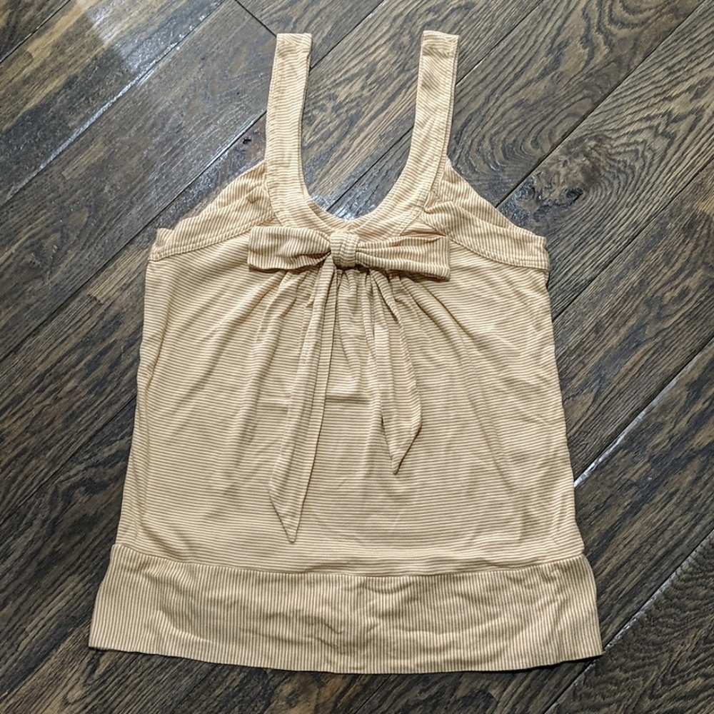 Marc by Marc Jacobs Tan Ribbed Tank with Front Bow